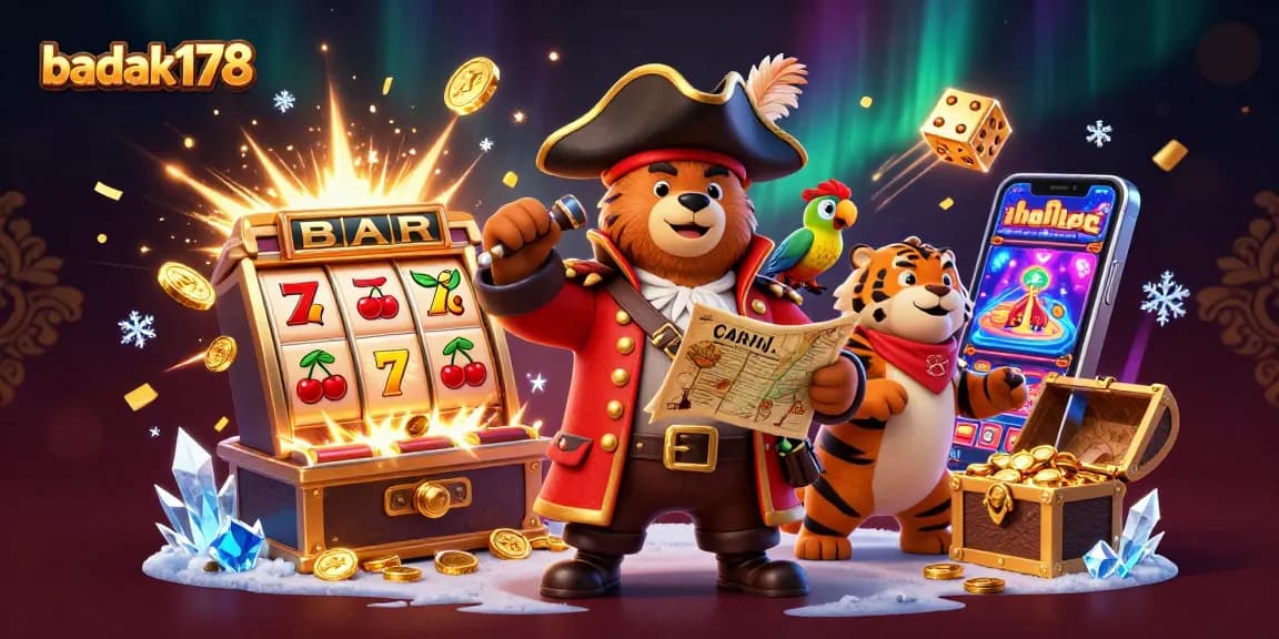 Spin the reels with badak178's thrilling 3D casino adventure featuring a pirate bear and tiger!