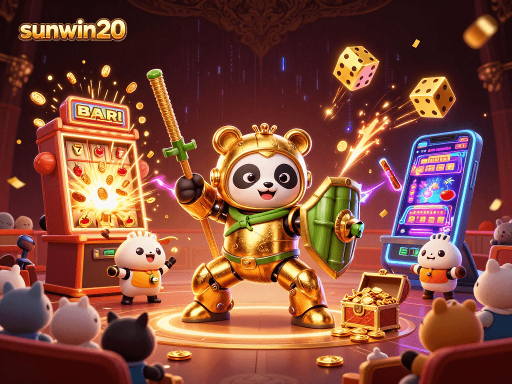 Experience the thrilling excitement of sunwin20 with a dynamic casino scene featuring golden gaming elements.