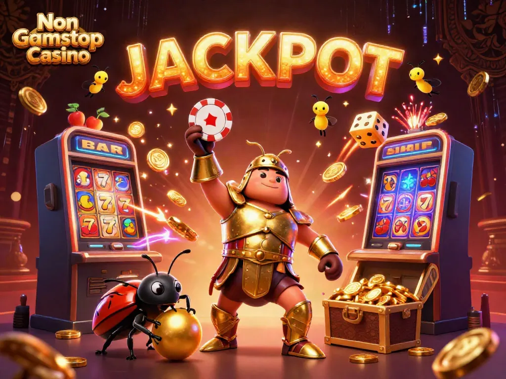 Engage with the rich world of Non Gamstop Casino featuring a heroic beetle in golden armor.