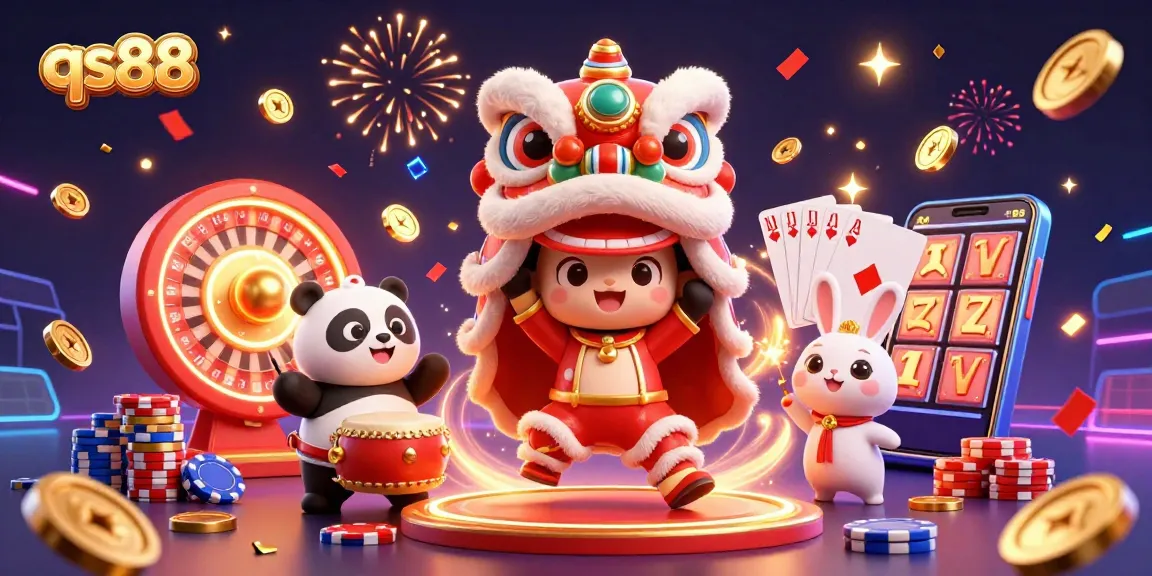 qs88 casino celebration scene featuring vibrant characters and dynamic gaming elements