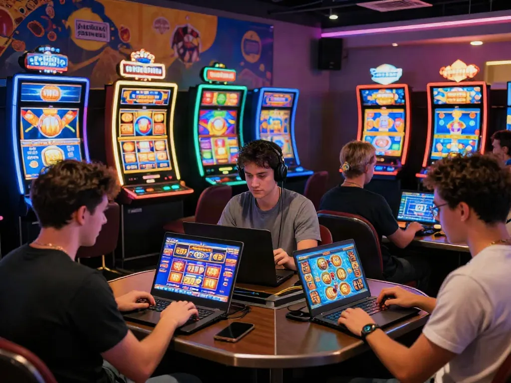Players enjoying games at the best credit card casinos in a lively online gaming environment.