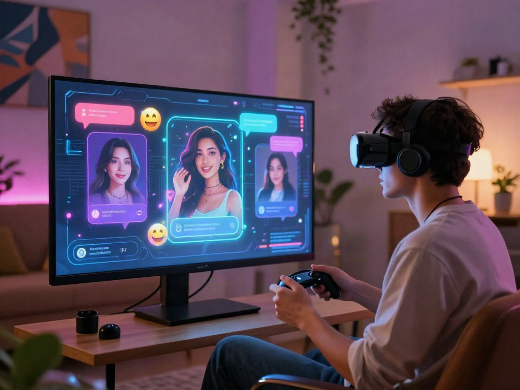 Engaging in AI sex chat with vibrant avatars and digital interface