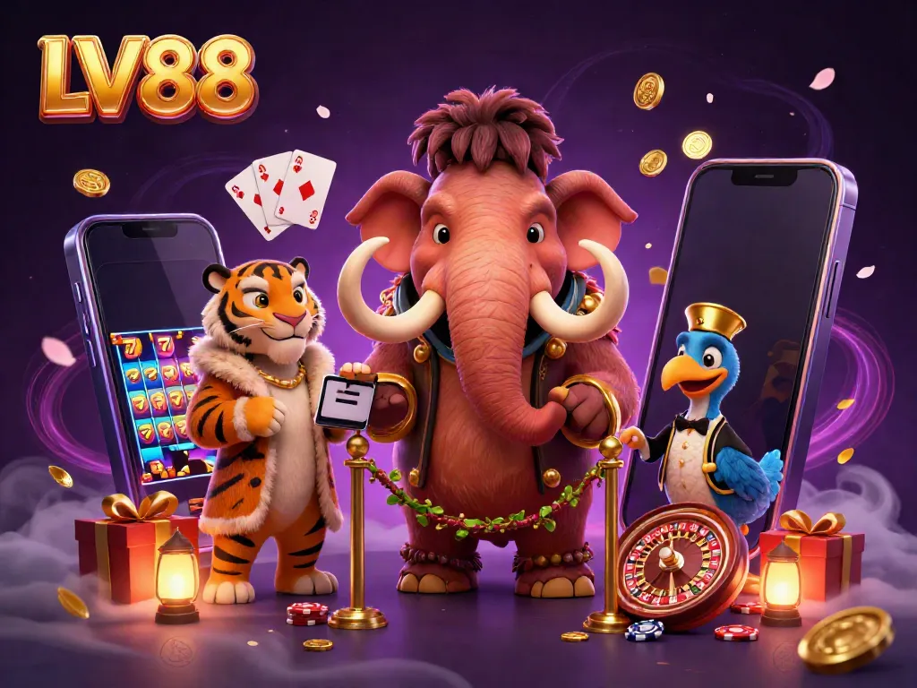Engaging LV88 casino illustration showcasing vibrant characters and dynamic gaming elements
