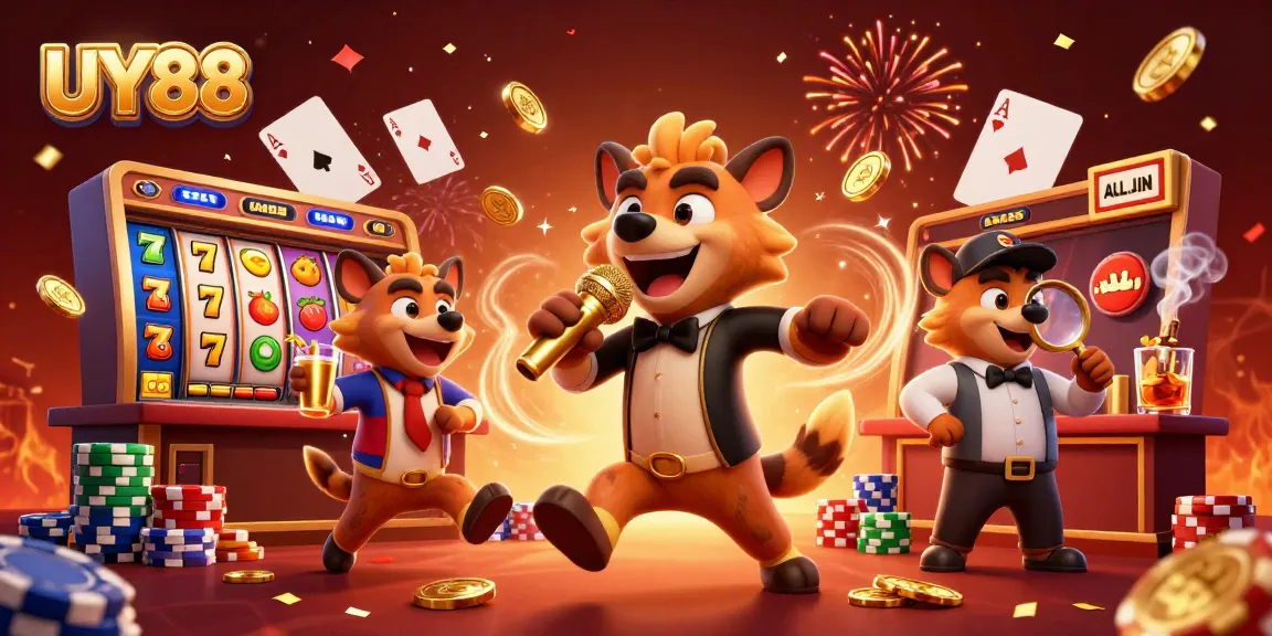 Experience the fun at UY88 Casino with lively hyenas and vibrant slots!