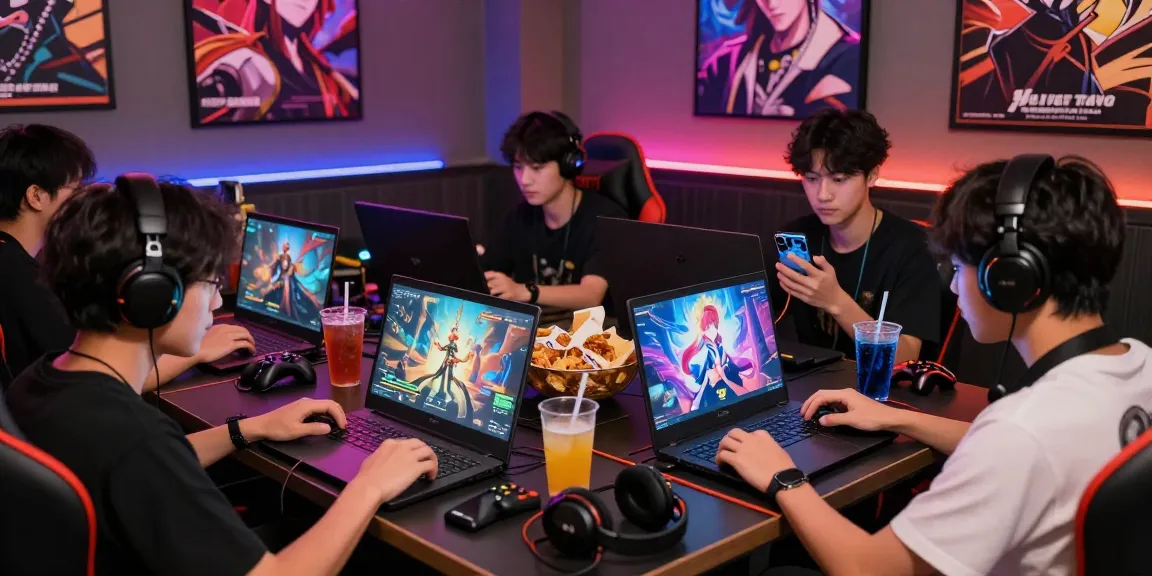 Players enjoying engaging hentai games in a vibrant gaming café environment.