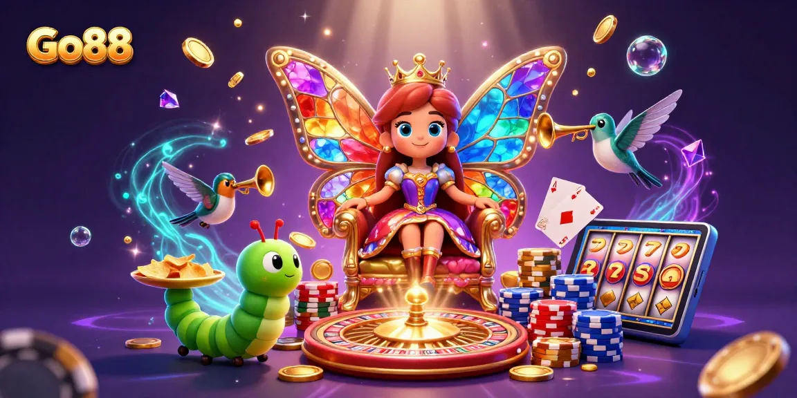 Experience thrilling gameplay at Go88 with vibrant casino illustrations featuring games and rewards.