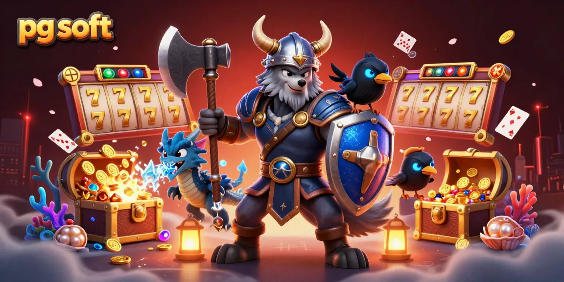 Spin slot games with PG Soft's Viking wolf, fiery dragon, and radiant raven in action.