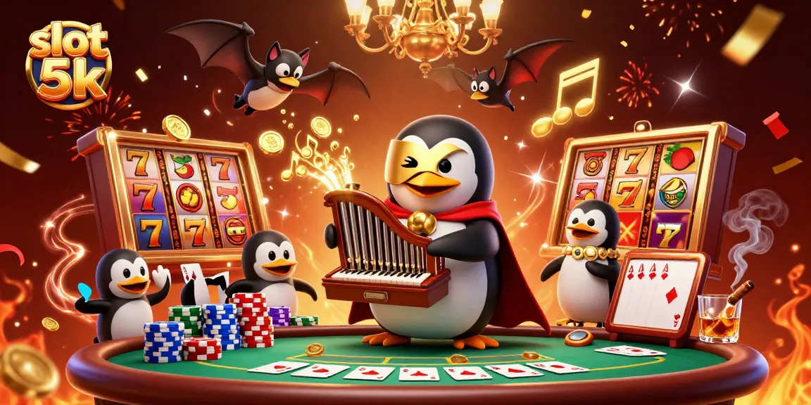 Experience excitement with slot 5k as the phantom opera penguin plays an organ shooting gold coins!