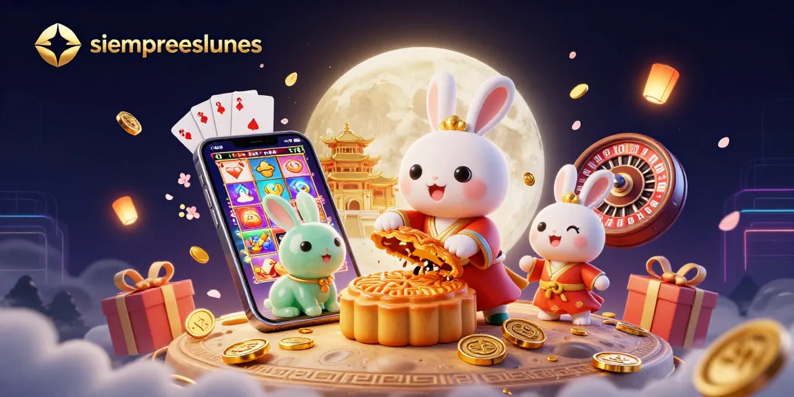 Experience the excitement of gambling with siempreeslunes, featuring a moon rabbit and casino elements.