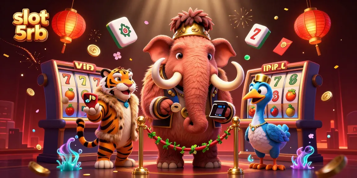 Experience thrilling slot action with slot 5rb featuring a woolly mammoth bouncer and vibrant casino elements in a dynamic scene.